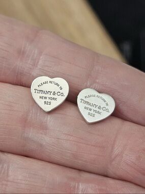 Tiffany & Co. Heart Tag Stud Earrings in Silver Tone